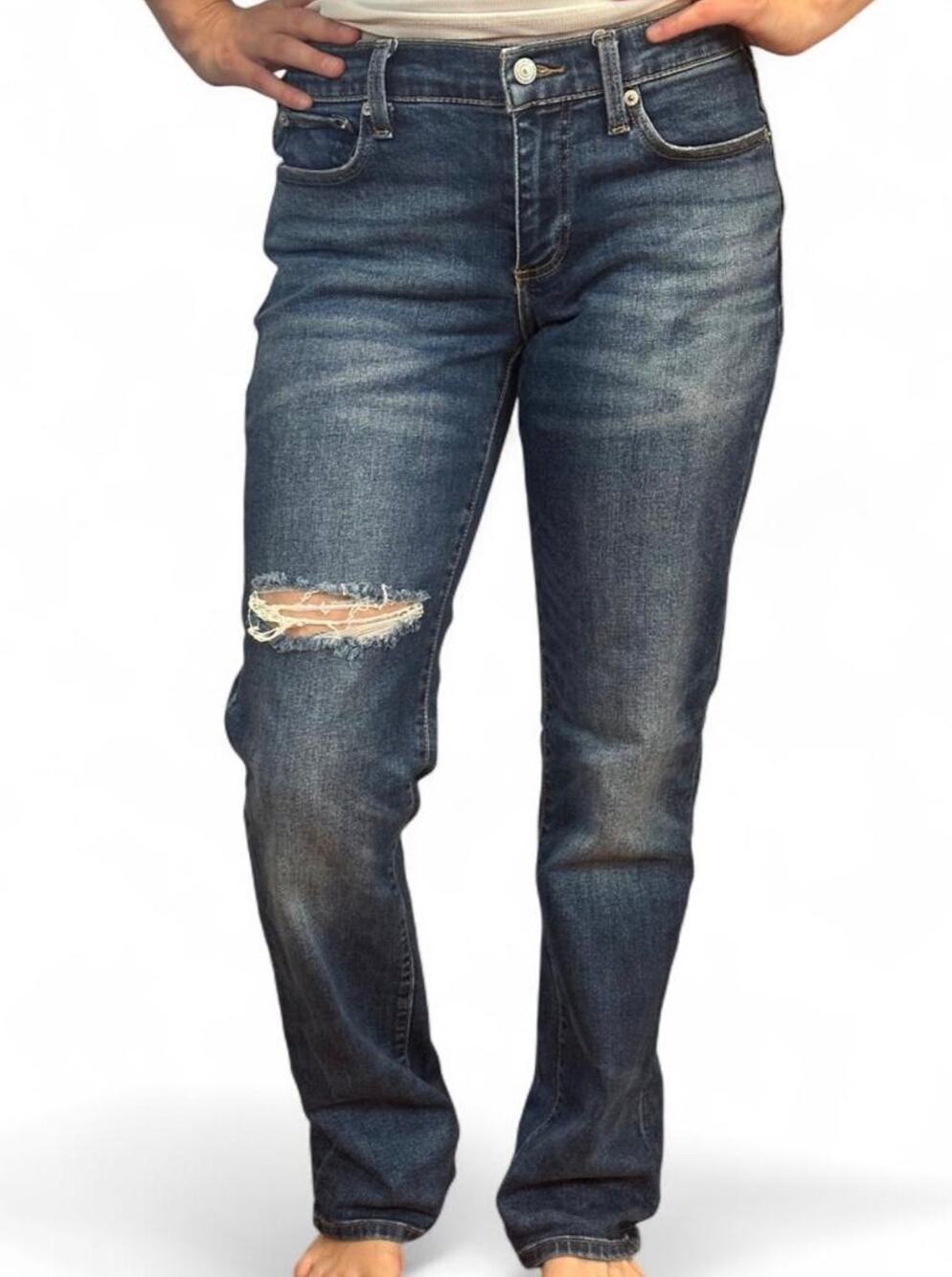 Lucky Brand Easy Riser Bootcut Jeans Navy Blue Distressed Denim Size 4 Y2K